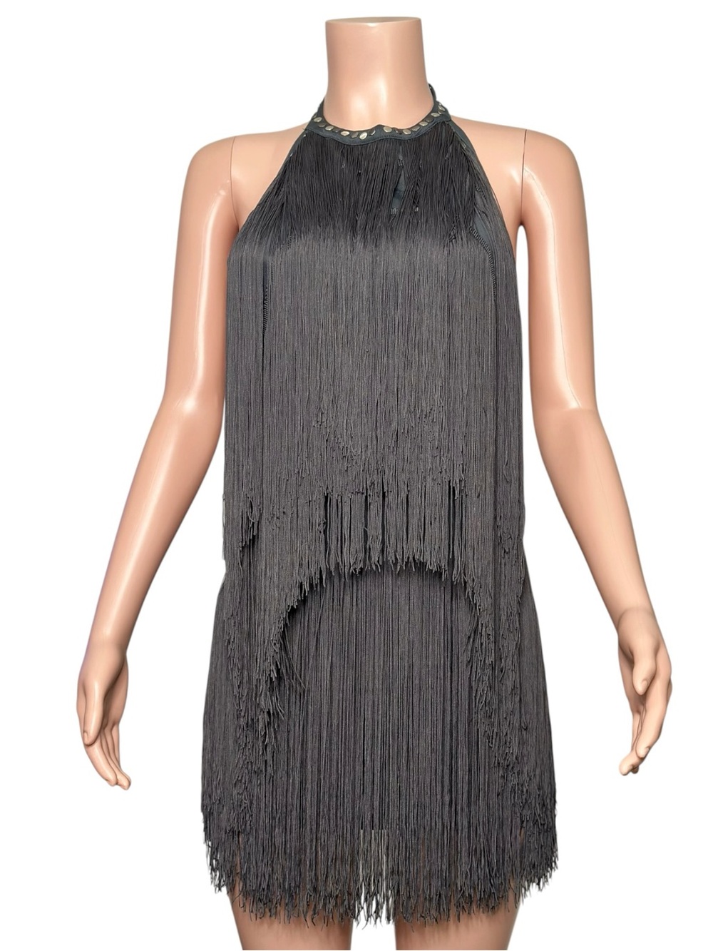 JADED LONDON Vadra Backless Fringe Mini Dress, Charcoal Grey, 6 (US) - Picture 6 of 13